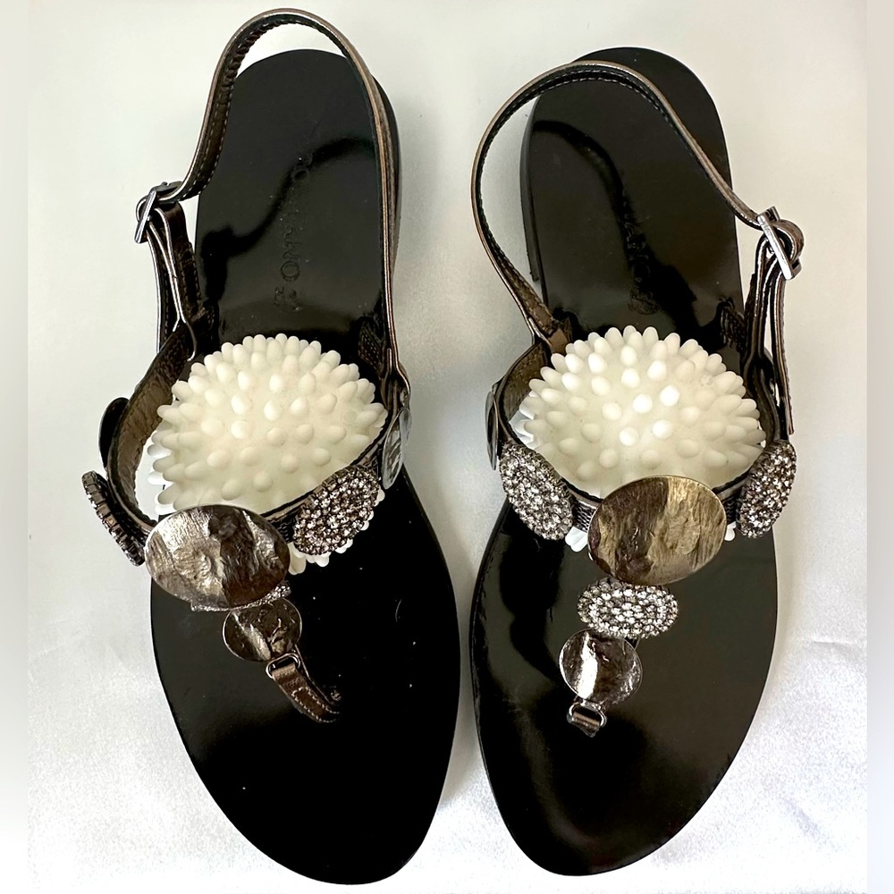 Positano Sandal Vero Cuoio Embellished w/ Black & White Swarovski, Size 38 - Picture 2 of 6